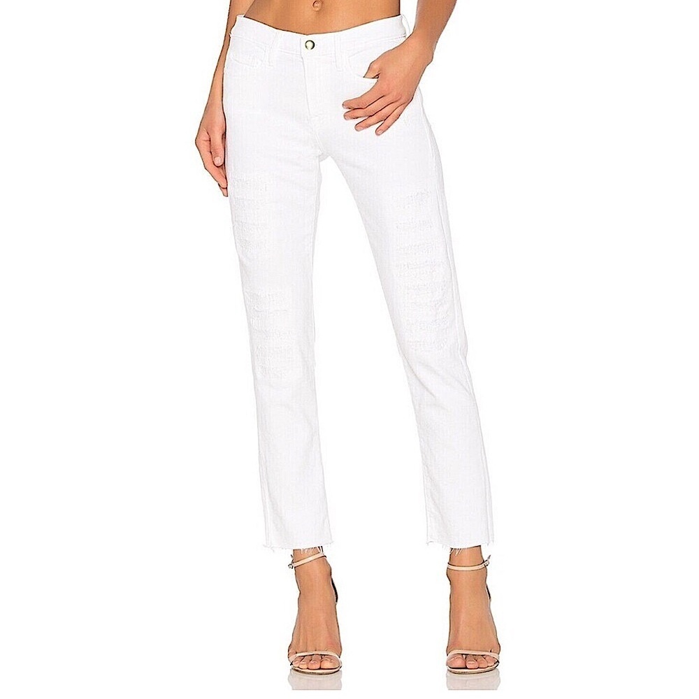 Frame Straight Leg Jean Distressed White Le Boy Jeans Size 29